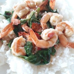 กะเพรากุ้งราดข้าว