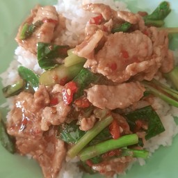 คะน้าหมูชิ้นราดข้าว