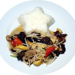 ผัดถั่วงอกเต้าหู้เห็ดหอมเจ