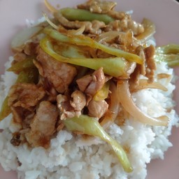 ผัดพริกหยวกหมูราดข้าว