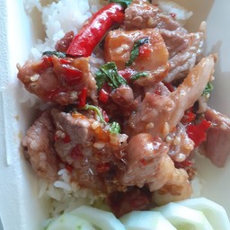 [อร่อยซ่ากับโค้ก] กระเพรา+หมูชิ้นราดข้าว +  โค้ก ออริจินัล (กระป๋อง) 