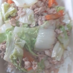 ผัดผักกาด+หมูสับราดข้าว
