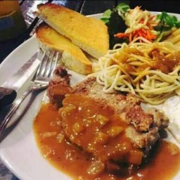 สเต็กหมู+สปาเก็ตตี้