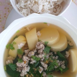 แกงจืดเต้าหู้หมูสับ+ข้าวสวย