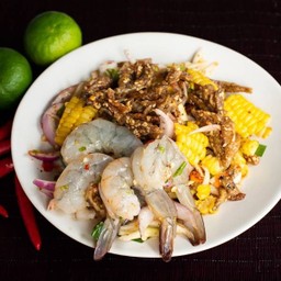 ยำโพดม่วงกุ้งสด+ปลากรอบ