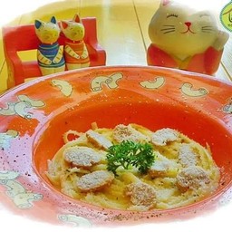 พาสต้าคาร์โบนาร่าผักโขม&เห็ดแชมปิญอง(มังสวิรัติ)