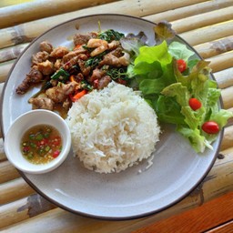 ข้าวราดซอสกะเพราสันคอหมู