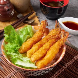 ข้าวหน้า กุ้งหวานทอดกรอบ