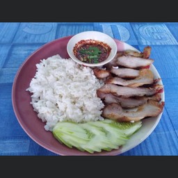 คอหมูย่างราดข้าว+นำ้จิ้มแจ่ว