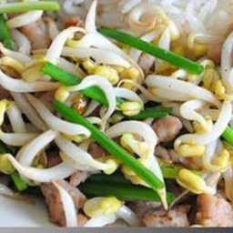 ผัดถั่วงอกหมูราดข้าว