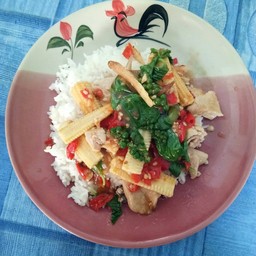 ผัดขี้เมาหมูราดข้าว