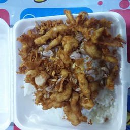 หมูทอดกระเทียมราดข้าว