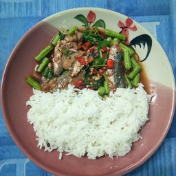 กระเพราปลากระป๋องราดข้าว