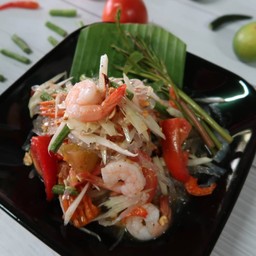 ตำเส้นแก้วกุ้งสุก