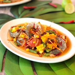 ตำข้าวโพดกุ้งสด (ธรรมดาหรือปูปลาร้า)