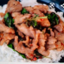 กระเพราหมูชิ้นราดข้าว