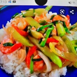 ผัดพริกหยวกทะเลราดข้าว
