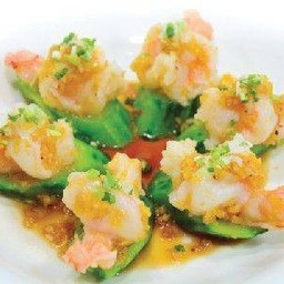 กุ้งนึ่งบวบซอสกระเทียม (S)