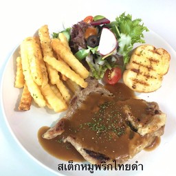 สเต็กสันคอหมู พริกไทยดํา