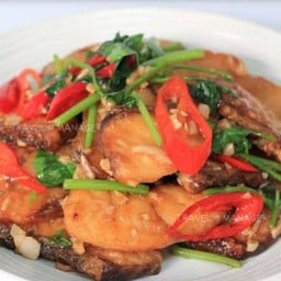 ผัดผักขึ้นฉ่าย ราดข้าว