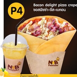 เบค่อน ดีไลท์ พิซซ่า เครป + น้ำมะนาวผสมน้ำผึ้ง