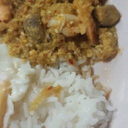 ฉุ่ฉี่กุ้งไข่ข้นใส่วุ้นเส้นราดข้าว