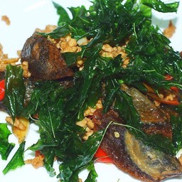 ไข่เยี่ยวม้ากะเพรากรอบ