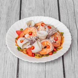 ยำแซ่บกุ้งลวก+หมึก