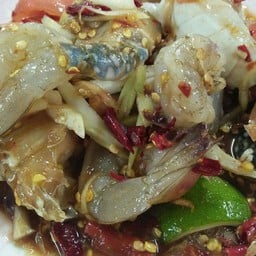 ตำเกาเหลาปลาร้าปูม้า+กุ้งสด