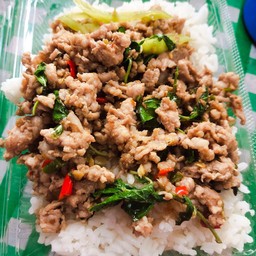 ผัดกระเพราหมูสับราดข้าว