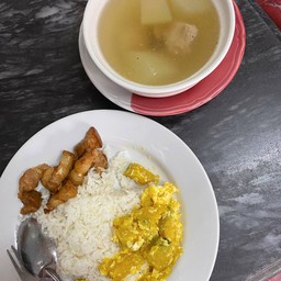 ข้าวราดแกง (ผัดฟักทอง หมูผัดเค็ม) ต้มจืดซี่โครงหมูฟัก