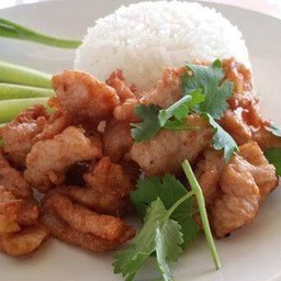 ข้าวหมูทอดกระเทียมพริกไทย