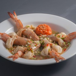 กุ้งทะเลนึ่งมะนาว