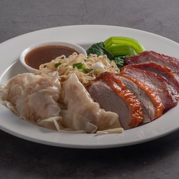 บะหมี่เป็ดย่าง + หมูแดง + เกี๊ยวกุ้ง (แห้ง+น้ำ )