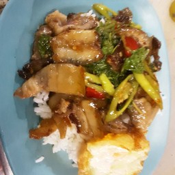 กะเพราหมูป่า  ไข่ดาวราดข้าว