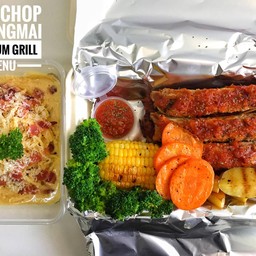 - Grilled Pork Ribs ( Mad Chop Sauce )
- Butter Roasted Veggies
- Carbonara