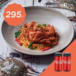 พาสต้าชะพลูปูนิ่มพร้อมโค้กซีโร่ 2 กระป๋อง