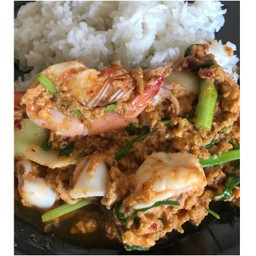 ข้าวราด ผัดผงกะหรี่ ทะเล