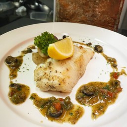 Snow Fish with capers and lemon sauce and spinach