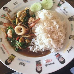 ผัดฉ่า กุ้ง,หมึก,ทะเล,รวมมิตร ราดข้าว