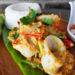 ข้าวราดหมึกผัด