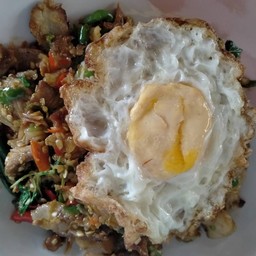 กะเพราคอหมูย่างราดข้าว