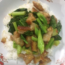 ผัดคะน้าราดข้าว