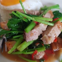 ข้าวราดคะน้าหมูกรอบ