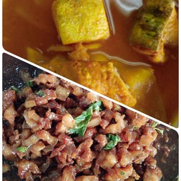 แกงเหลืองหน่อไม้ดองปลาเรียวเซียว + หมูหวาน