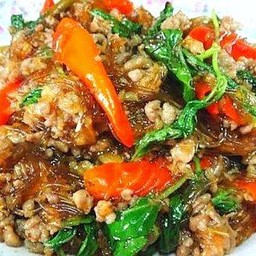 กระเพราวุ้นเส้น(เลือกเนื้อสัตว์และผักได้)