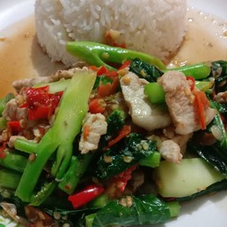 คะน้าผัดหมูราดข้าว