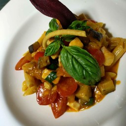 Penne with swordfish & eggplant in tomato sauce