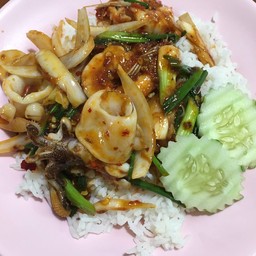ผัดพริกเผา กุ้ง,หมึก,ทะเล,รวม ราดข้าว
