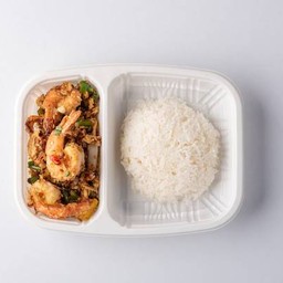 กุ้งผัดพริกเกลือราดข้าว